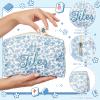 Locmeo Empty Mahjong Tile Bag with Zipper 10' Blue Floral Embroidered Mahjong Storage Holder Chinoiserie Tiles Case Gift for Mah Jong Lover Accessory Cotton Mah Jong Organizer for Game Night Party view 3