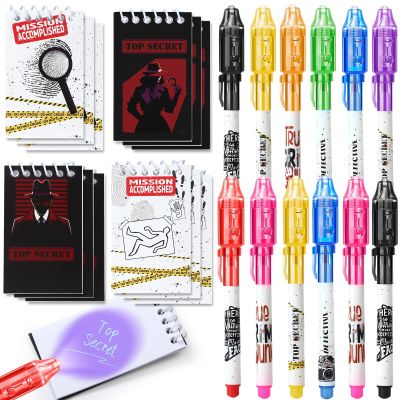 SNLN Invisible Ink Pen and Notebook Pack, 24 Pcs Spy Party Favors, Spy Kit Pens with UV Light Magic Marker for Secret Message, Birthday Party Favors for Kids Boys Girls Classroom Prize Stationery Set
