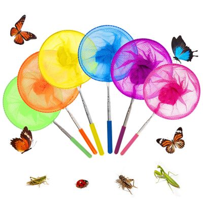 6 Pack Telescopic Butterfly Fishing Nets - RAINFLOW Anti Slip Grip Butterfly Catcher Catching Insect Net Colorful Outdoor Tools Catching Bugs Fish Insect Ladybird Extendable 34 Inches