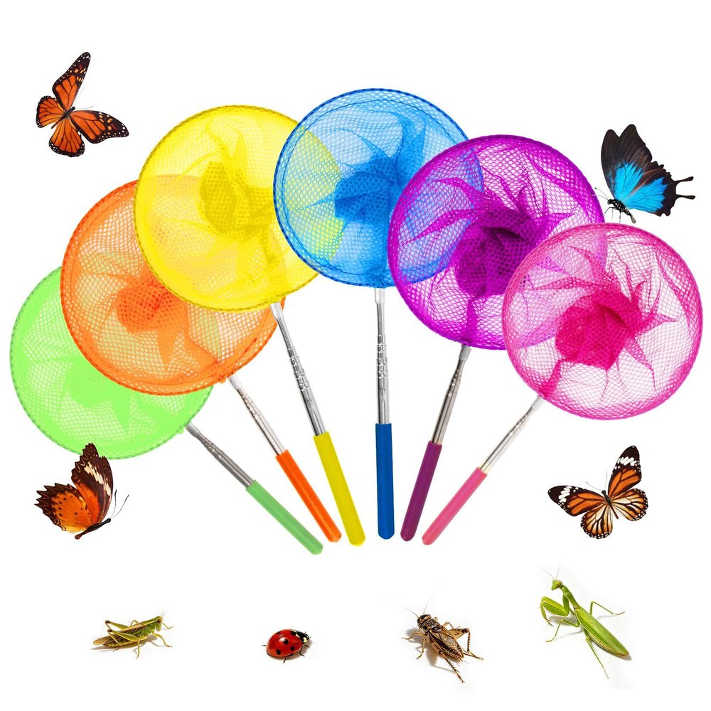 6 Pack Telescopic Butterfly Fishing Nets - RAINFLOW Anti Slip Grip Butterfly Catcher Catching Insect Net Colorful Outdoor Tools Catching Bugs Fish Insect Ladybird Extendable 34 Inches