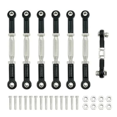 COMODO Metal Turnbuckles Camber Link Rod Set for 1/10 Scale RC Cars 7pcs Suspension Linkage Replacement Parts Compatible with Stampede Rustede Hoss(Silver)