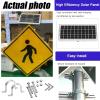 Solar-Powered LED Flashing Pedestrian Crosswalk Sign, 24"/30" Heavy-Duty Aluminum Traffic Warning Signs Pedestrian Road Warning Signs Traffic with Rust-Proof Frame & Reflective Fil view 2
