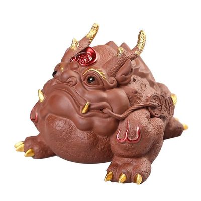 FENOKD Tea Pets Purple Sand Toad Tea Pet Chinese Style Ornaments Tea Play Tea Table Tea Tray Can Support Kung Fu Tea Set Zen Tea Ceremony Figurines.A