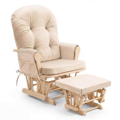 PAMBEE Glider Rocker Replacement Cushion Set, Rocking Chair Cushions with Back Support, Soft Vinyl Fabric, Non-Slip, Armrest Storage Pockets, Seat & Back Pads for Nursery Living Room