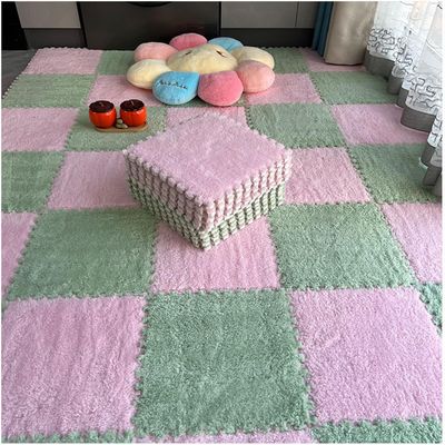 LBAawxe 16 Pcs Plush Foam Floor Mat, Patchwork Rug, Crawling, Non-Slip Interlocking Rugs(Pink+Green,0.6cm)