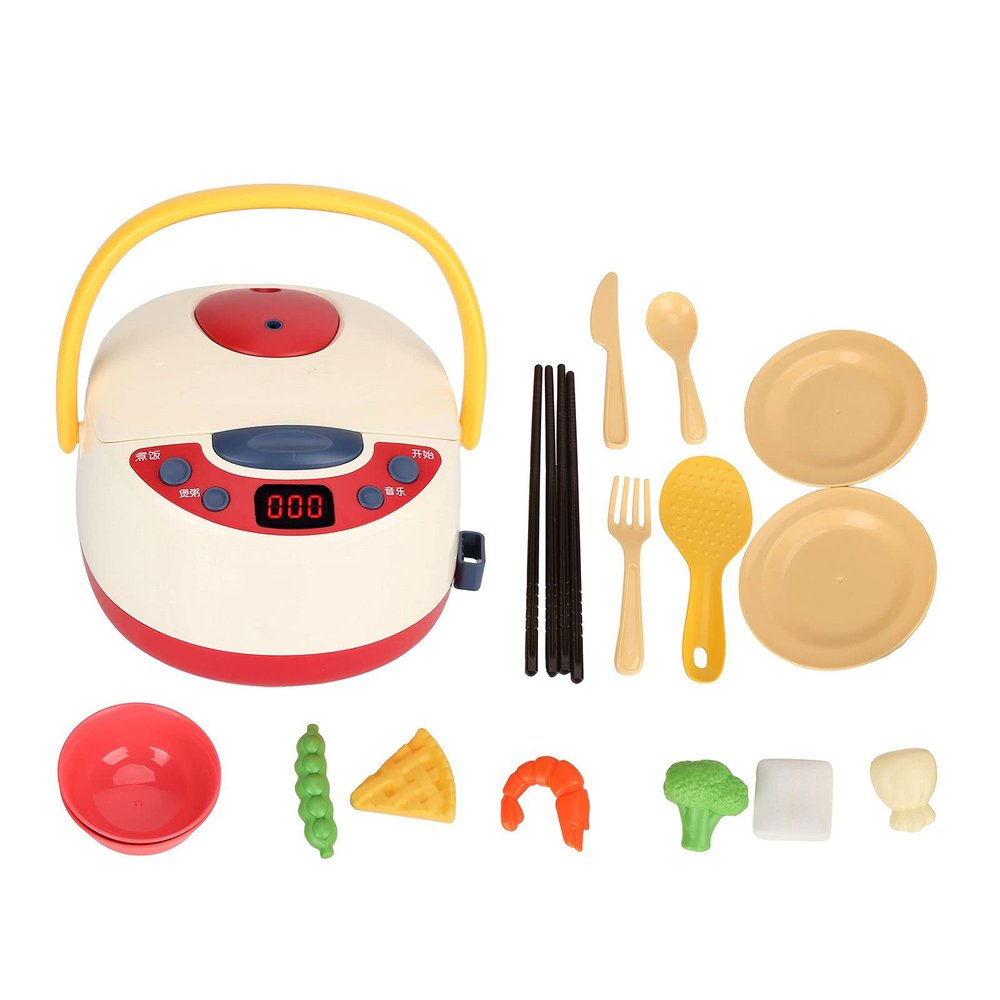 JTLB Kids Rice Cooker Toy, Simulation Kitchen Playset with Steam Sound Effects and Music, for 3 Years Old Children (Red Spray Rice Cooker)