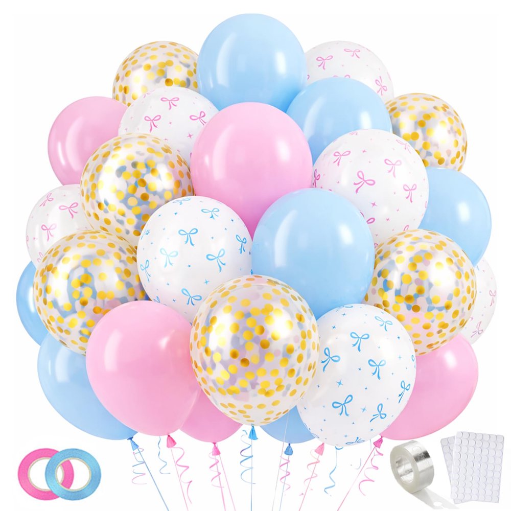 Pink and Blue Balloons 80 Pack 12 Inch Gender Reveal Balloons Arch Kit with Ribbon, Glue Dots and Strip for Baby Shower, Gender Reveal Decorations, Birthday Party