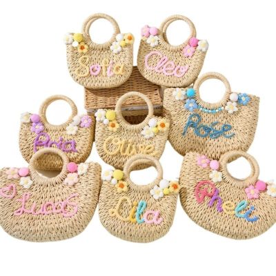 Personalized Embroidered Straw Beach Bag for Girls,Custom Tote Bag,Flower Girl Basket for Wedding,Travel,Birthday Gifts (Medium)
