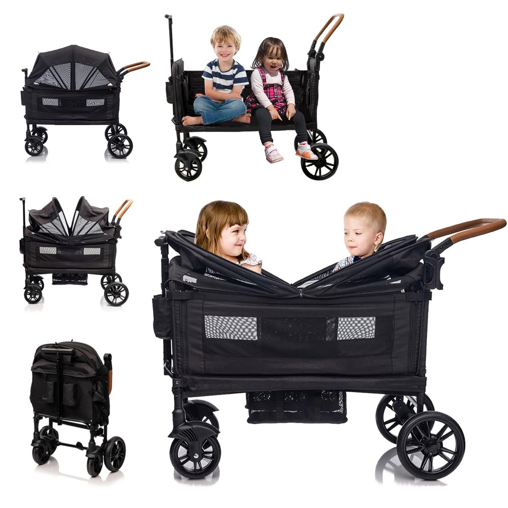 VAEUSV Luxury Double Wagon Stroller for Kids & Cargo,Lightweight Travel