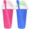 2PCS Slushie Maker Cup - DIY Magic Slushy Maker Squeeze Cup, Smoothie Squeeze Cup for Juices, Milk and Ice Cream Make, Double Layers Silicone Slushie Cup with Straw for Friends Gift Pink+Blue view 1