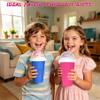 2PCS Slushie Maker Cup - DIY Magic Slushy Maker Squeeze Cup, Smoothie Squeeze Cup for Juices, Milk and Ice Cream Make, Double Layers Silicone Slushie Cup with Straw for Friends Gift Pink+Blue view 2