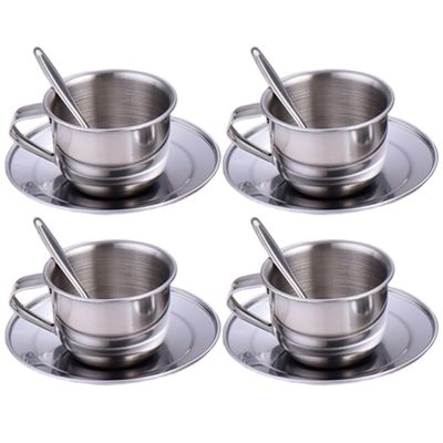 Joygoodta Kids Tea Set, Heat-Resistant Stainless Steel Childrens Tea Set, with 4 70ml Cup, 4 Saucer and Spoon, for Girls and Boys