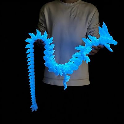 48.82inch Super Large 3D Printed Crystal Dragon Fidget Toys,Glow In The Dark Cool XXL Animal Stuff Extra Long and Big Size Action Figures,Home Office Decor,Giant Skeleton Dragons Egg Huge Gifts(Blue)