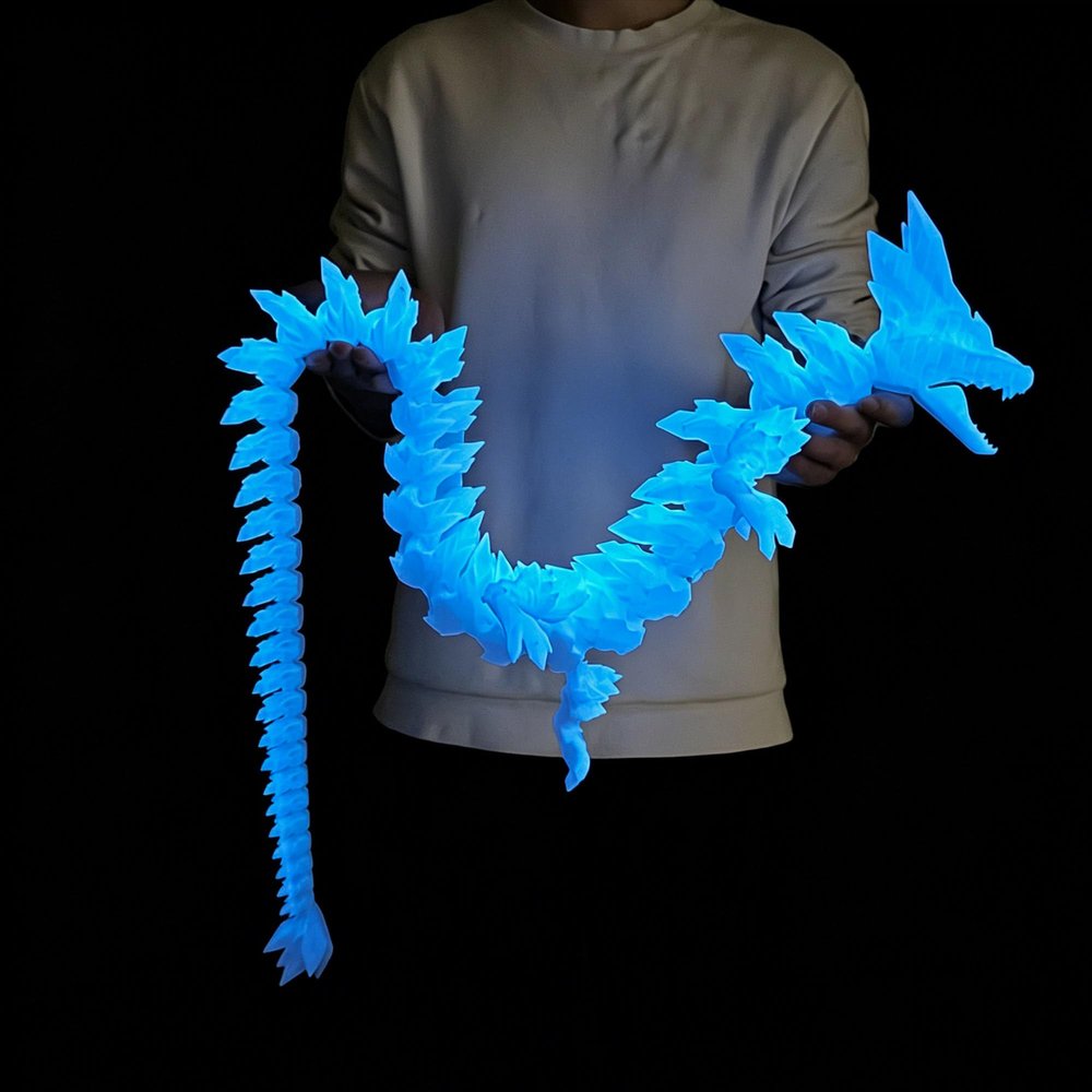 48.82inch Super Large 3D Printed Crystal Dragon Fidget Toys,Glow In The Dark Cool XXL Animal Stuff Extra Long and Big Size Action Figures,Home Office Decor,Giant Skeleton Dragons Egg Huge Gifts(Blue)