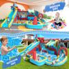 17.4 x 13FT Inflatable Bounce House with Double Water Slides, 10 in 1 Water Park with 750W Blower, Splash Pool, Climbing Wall, Jumping, Water Cannon, Deep Pool for Kids Indoor Outdoor Backyard, Blue view 3