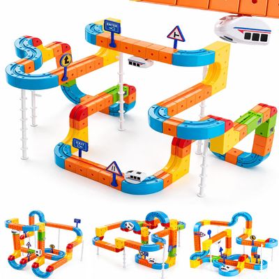 Electric Train Set for Kids - 147pcs Track Building Cube Set with 3D Gravity-Defying Loop, 2 Motorized Cars, DIY STEM Train Toys, for 5-12 Year Old Boys & Girls