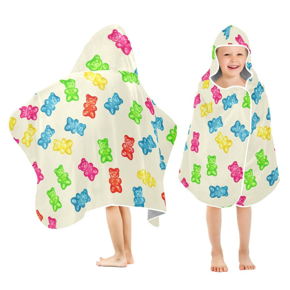 Takiito Colorful Gummy Bears Hooded Baby Towel for Newborn Infant, Soft & Absorbent Bath Towel Essentials, Machine Washable