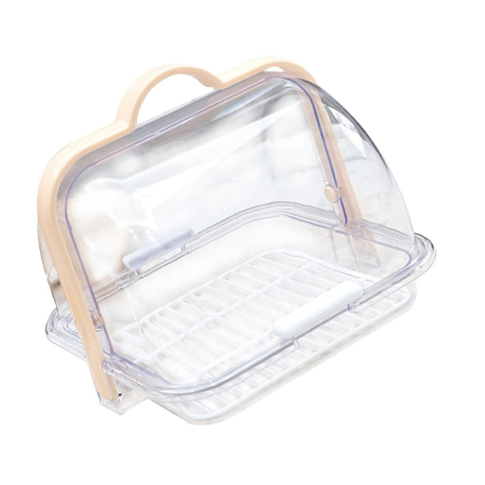 ERINGOGO Bottle Storage Organizer Box with Lid, Nursing Bottle and Cutlery Draining Rack for Kitchen Countertop, Beige Handle, Dinnerware Storage Drying Container