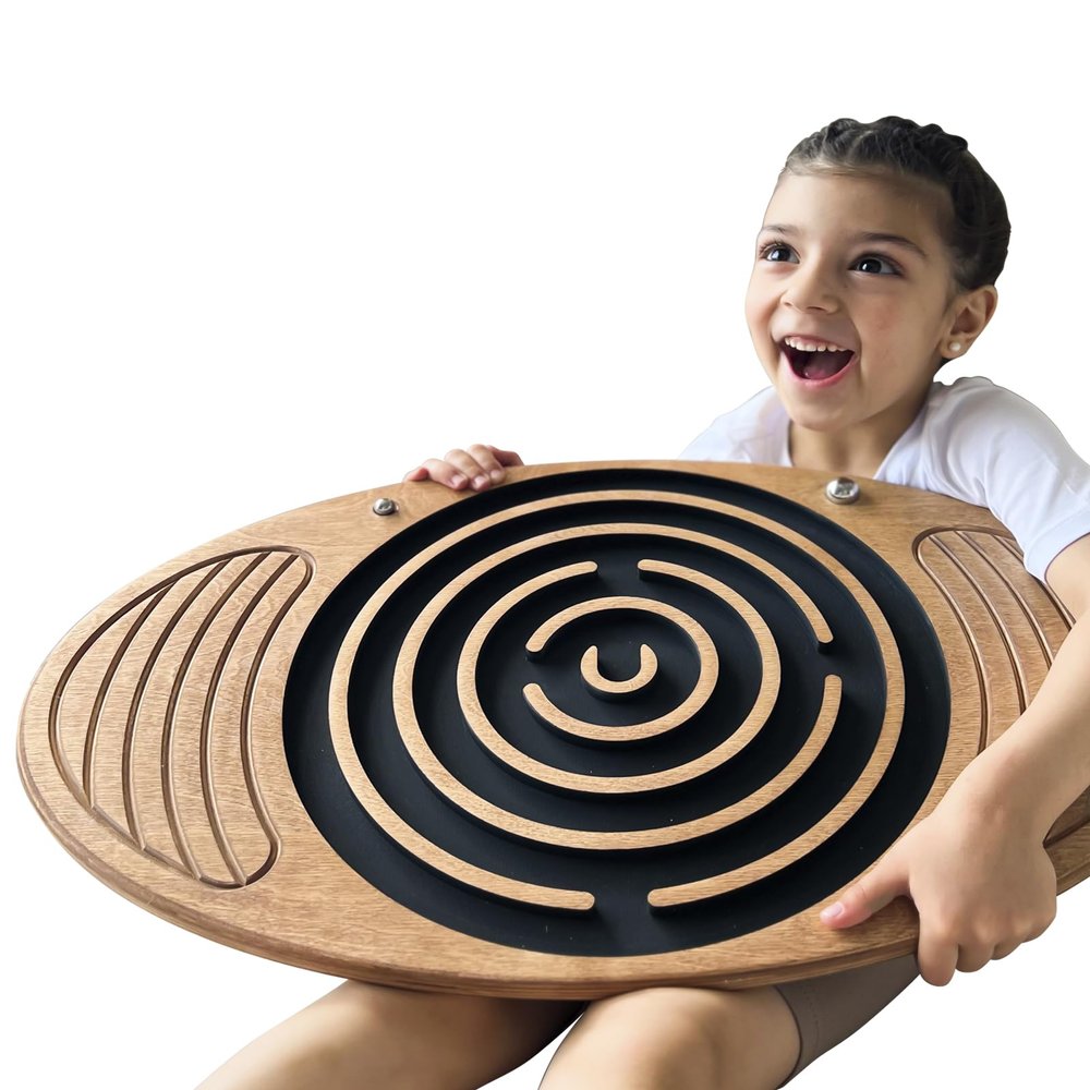 Wooden Balance Board Maze, Fun Fitness Tool, Wobble Balance Board, Core Strength, Fitness, Training, Physical Therapy, Oak-Cross (oak-cross)