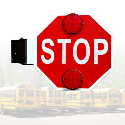 18 School Bus Parking Sign, Manual/Electric Blinking Stop Signs On School Bus, Auto-Retract Stop Sign with LED Flashing, Reflective Aluminum, High Visibility Traffic Signs, 1
