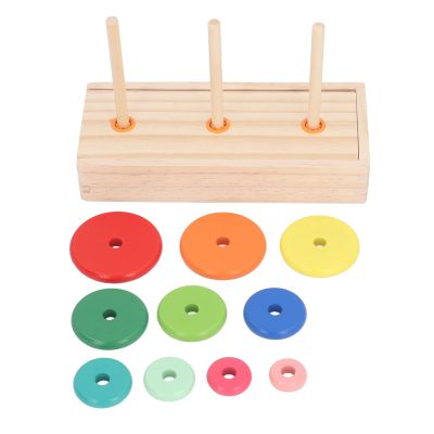 Asixxsix Tower of Puzzle, 10 Levels Wooden Stacking Rings Game, Sustainable Pine Wood Puzzle Tower with 10 Rings 3 Sticks for Children Early Education Family Entertainment