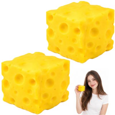 2 Pack Slow Rising Cheese Squishy Foam Cubes for Adults, Soft Rebound Desk Squeeze Accessory, Yellow Relaxation Foam Blocks for Office and Home Use