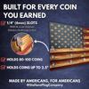 American Flag Challenge Coin Display Case 37x19 Inch Wall Mounted, Holds 80100 Coins, 1/4 Thick Slots for Large Coins, Handmade in USA, Military Coin Holder for Wall (Original 50 Stars) view 3