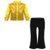 JanJean Boys Shiny Satin Disco Hip Hop Dance Outfit Long Sleeve Button Down Shirt with Flared Pants Jazz Latin Dance Set Gold 8 Years view 1