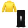 JanJean Boys Shiny Satin Disco Hip Hop Dance Outfit Long Sleeve Button Down Shirt with Flared Pants Jazz Latin Dance Set Gold 8 Years view 2
