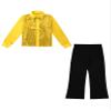 JanJean Boys Shiny Satin Disco Hip Hop Dance Outfit Long Sleeve Button Down Shirt with Flared Pants Jazz Latin Dance Set Gold 8 Years view 3