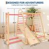 Festisoul 7-in-1 Upgraded Indoor Jungle Gym, Waldorf Style Wooden Kids Climbing Playset with Slide, Monkey Bars, Ladders & Climb Net view 2