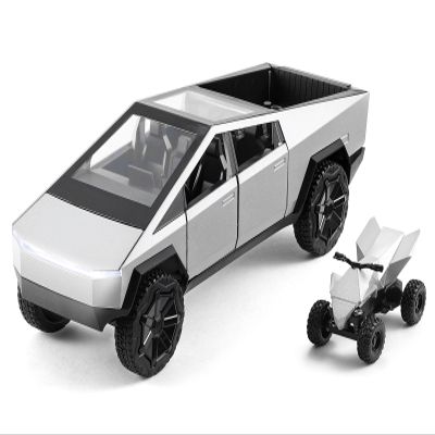 1:22 Scale Diecast Toy Trucks, Metal Pull Back Pickup with Mini ATV, Vehicle Playset for Kids, Birthday Gift for Boys 3+ (Silver)