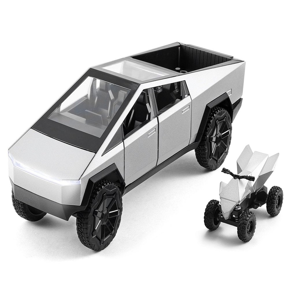 1:22 Scale Diecast Toy Trucks, Metal Pull Back Pickup with Mini ATV, Vehicle Playset for Kids, Birthday Gift for Boys 3+ (Silver)