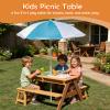 Haotian Kids Picnic Table with Umbrella, 3-in-1 Cedar Wood Water Table, Sand and Water Table for Toddlers with Removable Top, Outdoor Kids Table and Chairs for 4 Children DJ-OD001 view 2