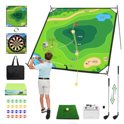 Golf Chipping Game Mat, 6x6FT Double Sided Golf Hitting Mat Set Outdoor Indoor Adjustable Golf Games Mat, Score Sticky Playing Golf Balls for Home Backyard Garage Game, Gift for Young Adults