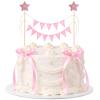 11 Pcs Pink Bow Ribbon Happy Birthday Cake Toppers, Bow Cake Topper with Wood Pole, Bows Ribbon Pennant Flags Cakes Bunting Topper for Birthday Bridal Party Decoration view 1
