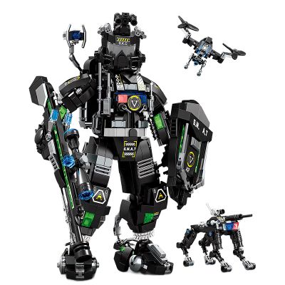APENGBAOL SWAT Mech Building Set, 1288PCS Robot Mech Model Kit with Drone & Mechanical Dog, 11.8in Tall Posable Action Figure, Sci-Fi Military Mech Toy for Adults, Collectible Mecha Building Bricks