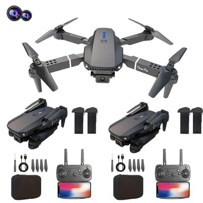 2pcs 2026 New E88X Drone, Foldable Quadcopter, Dual Cameras, Obstacle Avoidance Function, One Click Takeoff and Landing, Gesture photography, With Remote Control (2pcs-E88X Drone+2*Batteries)