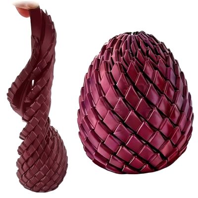 3D Printed Twisty Fidget Dragon Egg, Dragon Eggs Turn to Dragon Tails, Spiral Egg Fidget Toys, Stress Relief Desk Fidget Toy for Adults,3D Printer Animals Fidget Toys for Boys and Girls (Red-Black)