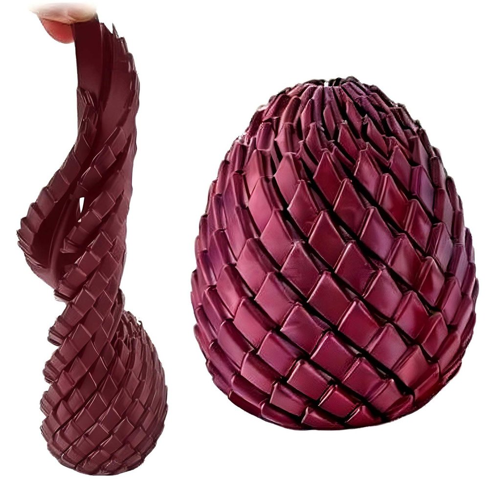 3D Printed Twisty Fidget Dragon Egg, Dragon Eggs Turn to Dragon Tails, Spiral Egg Fidget Toys, Stress Relief Desk Fidget Toy for Adults,3D Printer Animals Fidget Toys for Boys and Girls (Red-Black)