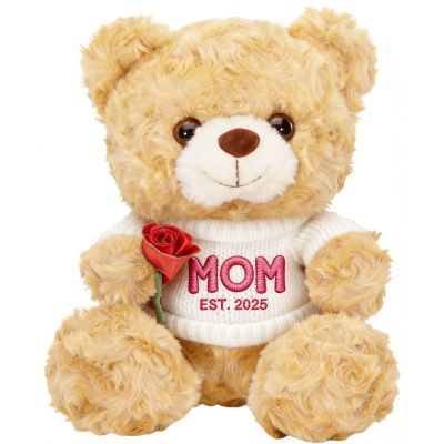 12'' Personalized Mother's Day Embroidered Teddy Bear with Rose, Custom Name Stuffed Plush Teddy, Soft Mom Bear Gift for Mother's Day, Birthday, Customized Gift for Mom Grandma from Daughter Son