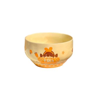 Cute cartoon ceramic tableware household parent-child instant noodle bowl-orange girl-sister