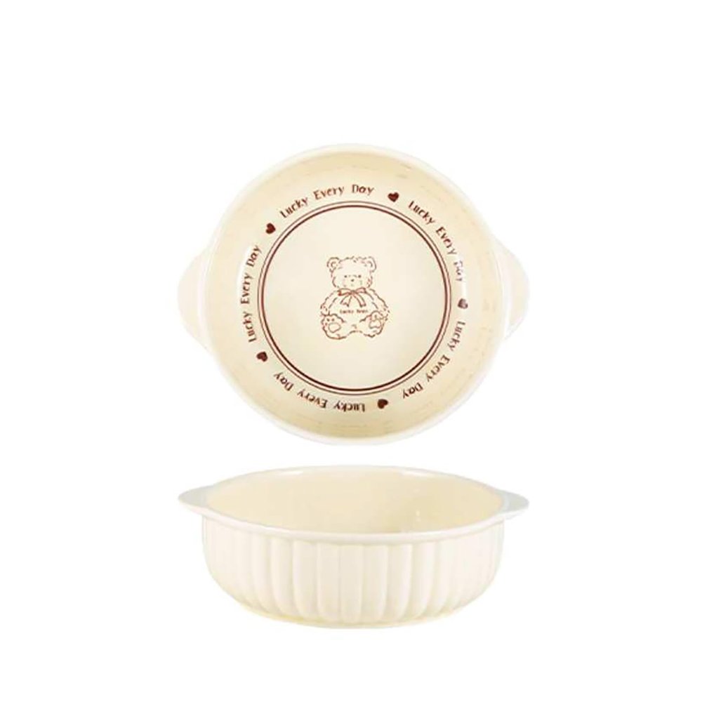 Cartoon bear household creative tableware simple personality ceramics -7.5 inch striped ear bowl