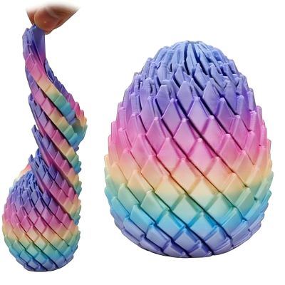 3D Printed Twisty Fidget Dragon Egg, Dragon Eggs Turn to Dragon Tails, Spiral Egg Fidget Toys, Stress Relief Desk Fidget Toy for Adults,3D Printer Animals Fidget Toys for Boys and Girls (Rainbow)