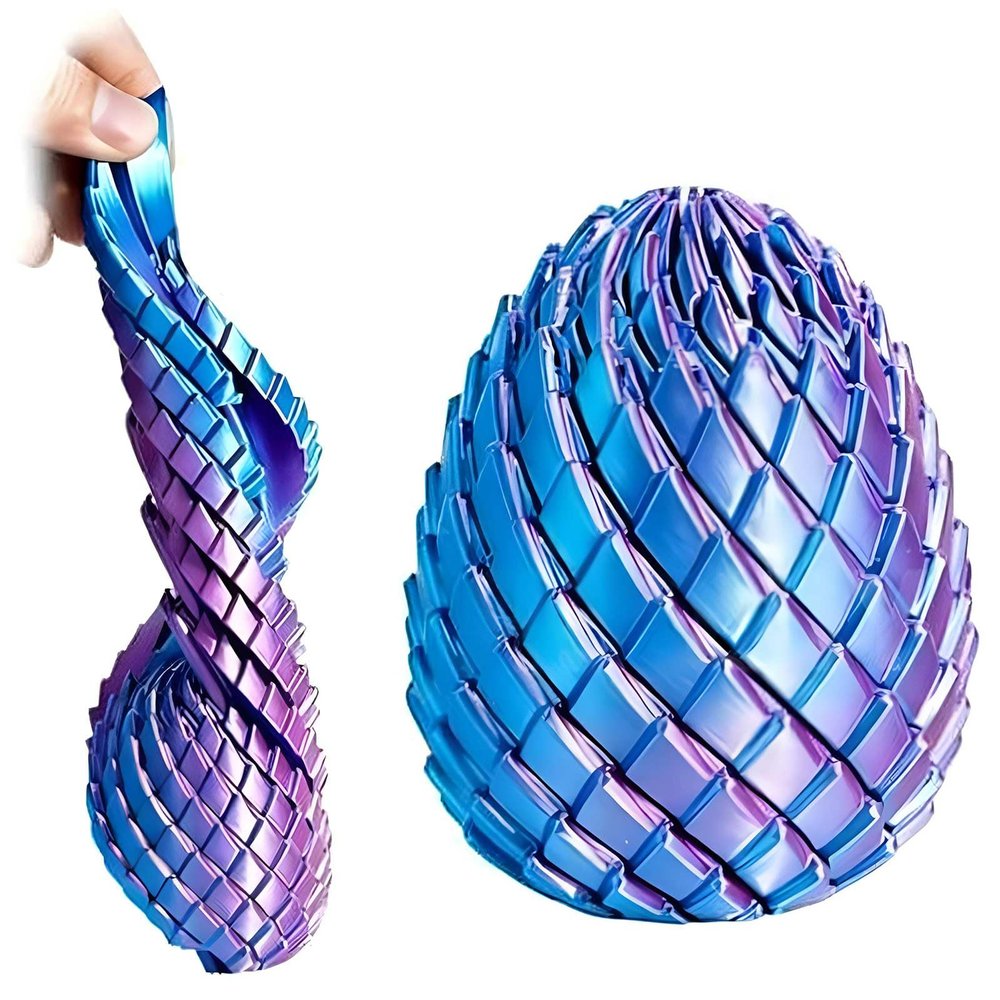 3D Printed Twisty Fidget Dragon Egg, Dragon Eggs Turn to Dragon Tails, Spiral Egg Fidget Toys, Stress Relief Desk Fidget Toy for Adults,3D Printer Animals Fidget Toys for Boys and Girls (Purple-Blue)