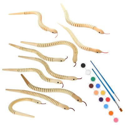 YHomU 10 Pcs Wiggly Jointed Snakes, 11.8 in / 30 cm, for DIY Painting and Drawing, Party Favors, Wooden Snakes