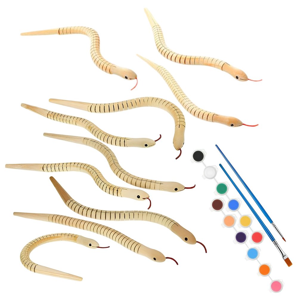 YHomU 10 Pcs Wiggly Jointed Snakes, 11.8 in / 30 cm, for DIY Painting and Drawing, Party Favors, Wooden Snakes