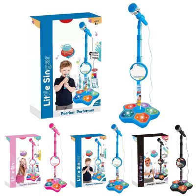 Kids Singing Machine Toys with Stand,Kid Microphone with Flashing Stage Lights Adjustable Stand,Rechargeable Microphones Speaker Gift for Age 3+ Years Old,Girls Boys Birthday Party Toy (Blue)
