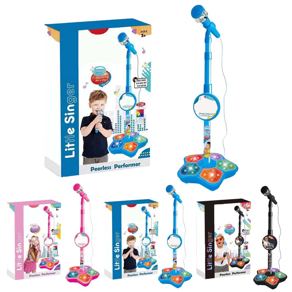 Kids Singing Machine Toys with Stand,Kid Microphone with Flashing Stage Lights Adjustable Stand,Rechargeable Microphones Speaker Gift for Age 3+ Years Old,Girls Boys Birthday Party Toy (Blue)