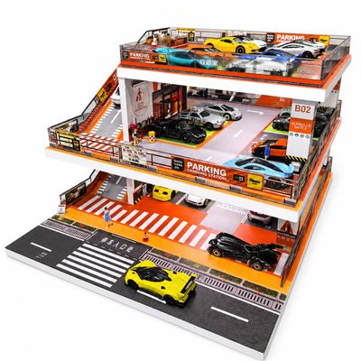 Display Case for Hot Wheels: Toy Car Garage Diorama with LED Lights(Orange)